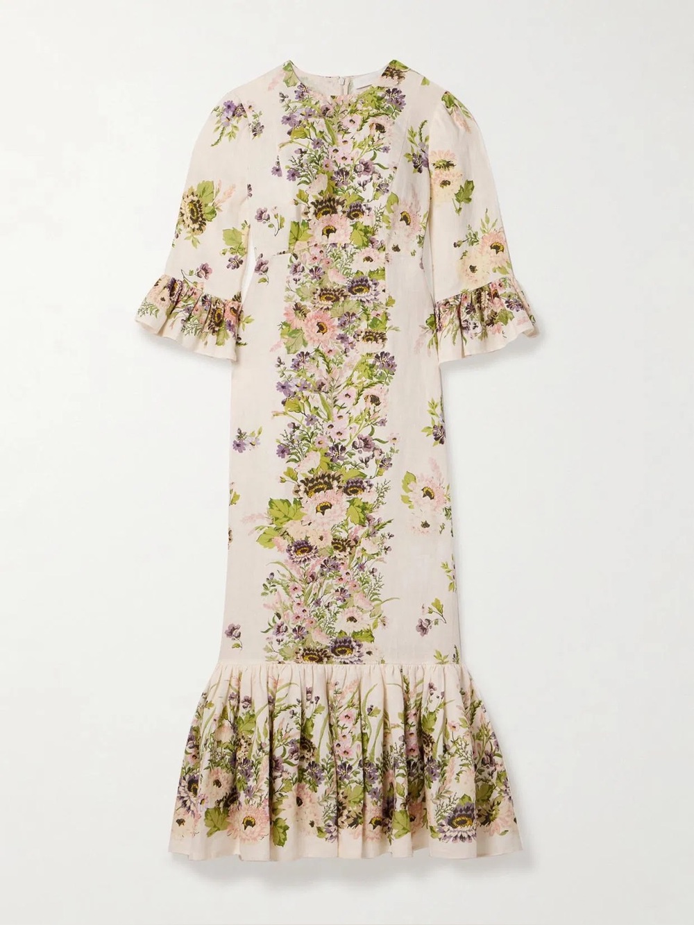 ZIMMERMANN Halliday Ruffled Floral-Print Linen Dress, perfect worn, Size 3/large